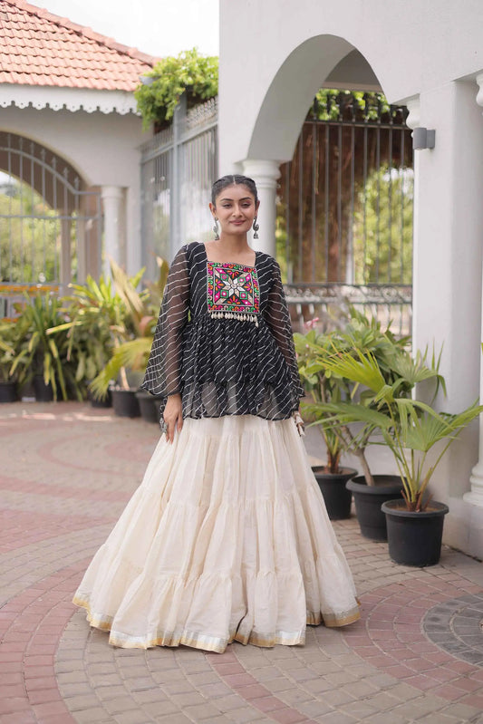 Black Peplum Style Blouse And Lehenga