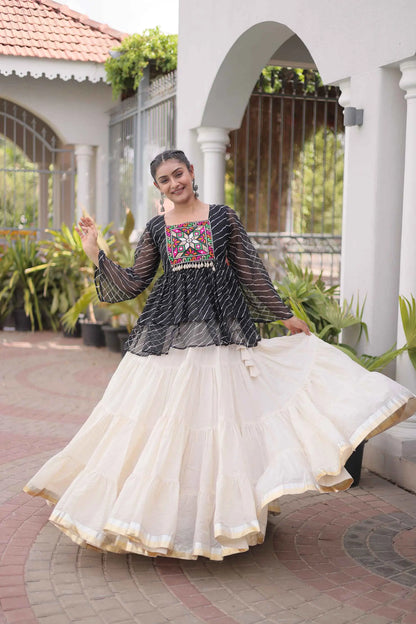 Black Peplum Style Blouse And Lehenga