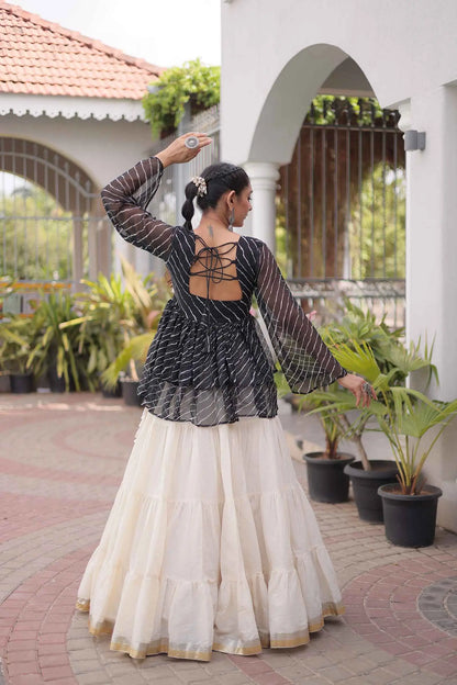 Black Peplum Style Blouse And Lehenga