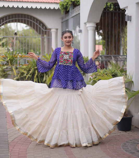 Blue Peplum Style Blouse And Lehenga