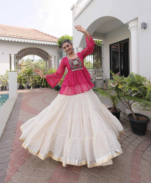 Pink Peplum Style Blouse And Lehenga