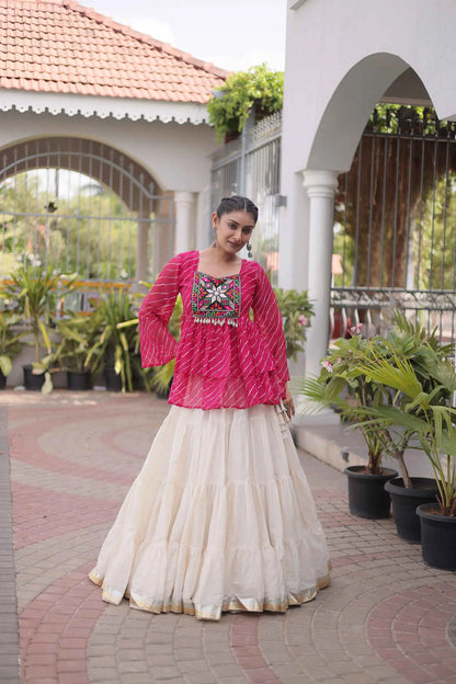 Pink Peplum Style Blouse And Lehenga