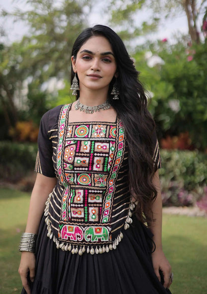 Black Gamthi Work Navaratri Lehenga Choli