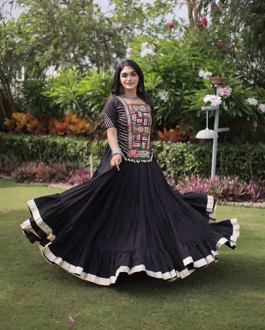 Black Gamthi Work Navaratri Lehenga Choli