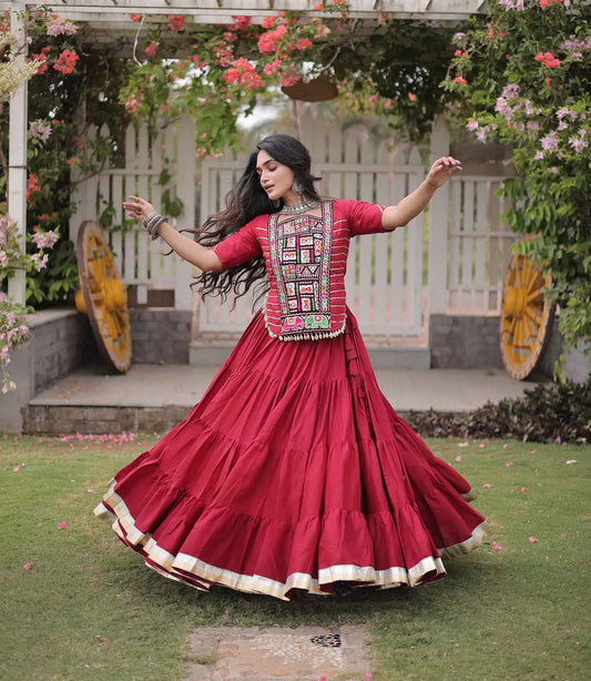 Maroon Gamthi Work Navaratri Lehenga Choli