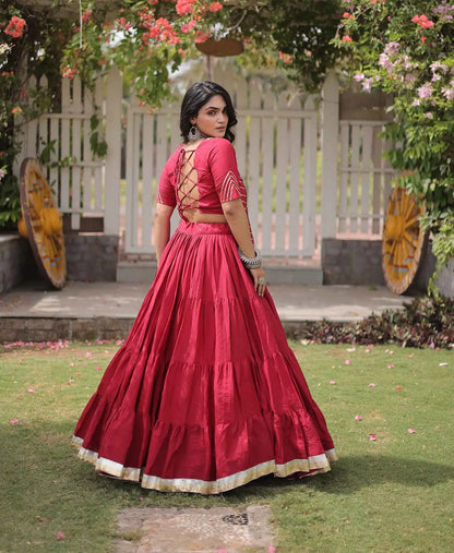 Maroon Gamthi Work Navaratri Lehenga Choli