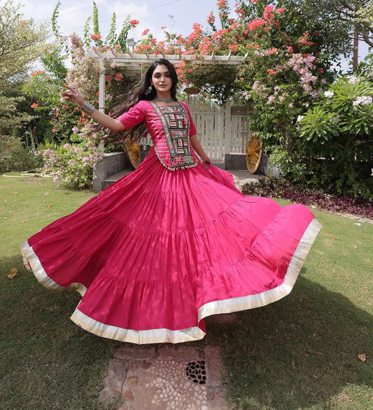 Pink Gamthi Work Navaratri Lehenga Choli