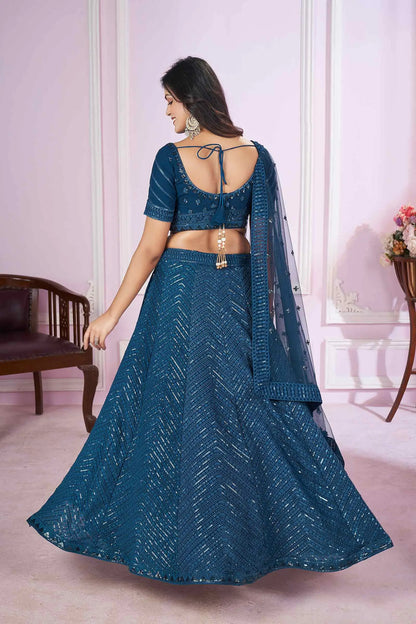 Blue georgette Lehenga With Sequins And Thread Embroidered Work