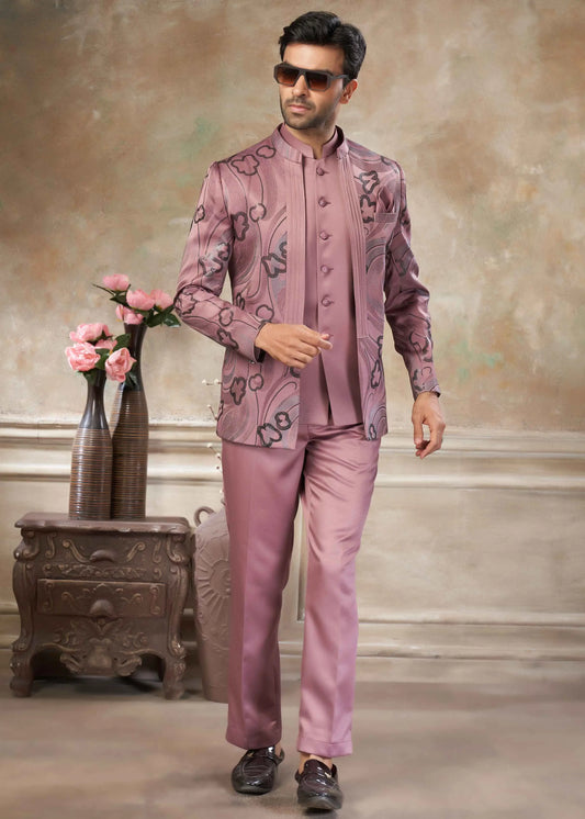 Rosy Brown Designer 3 Piece Jodhpuri