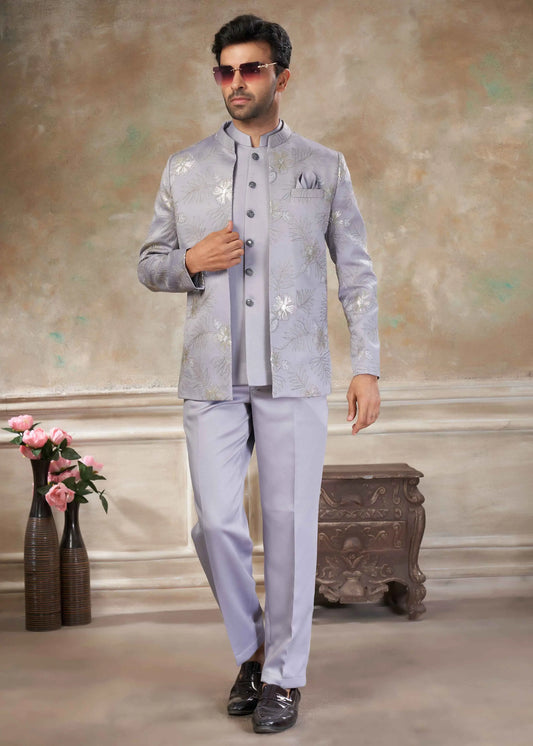 Silver Grey Designer Embroidery Jodhpuri