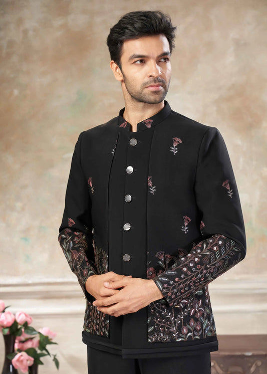 Black Designer Men's Embroidery Jodhpuri