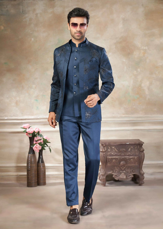 Dusky Blue Designer Embroidery Jodhpuri