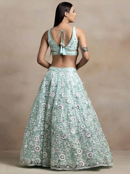 Sky Blue Sequins Work Net Lehenga Choli