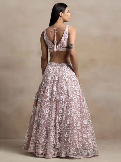 Pink Sequins Work Net Lehenga Choli