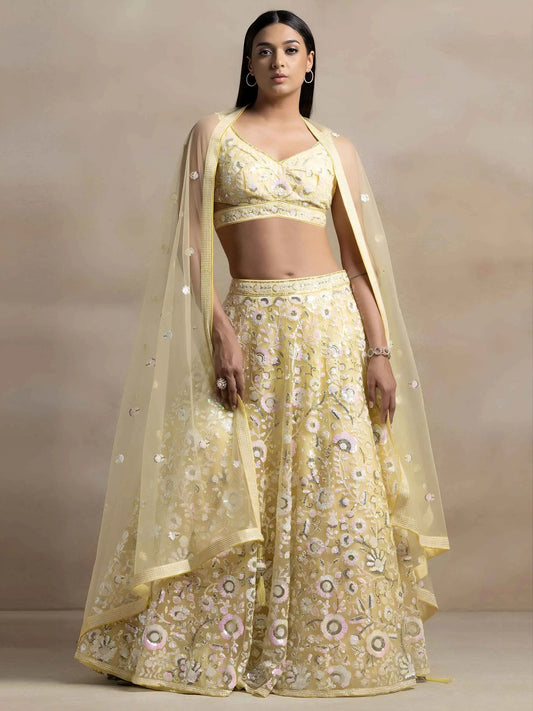 Yellow Sequins Work Net Lehenga Choli