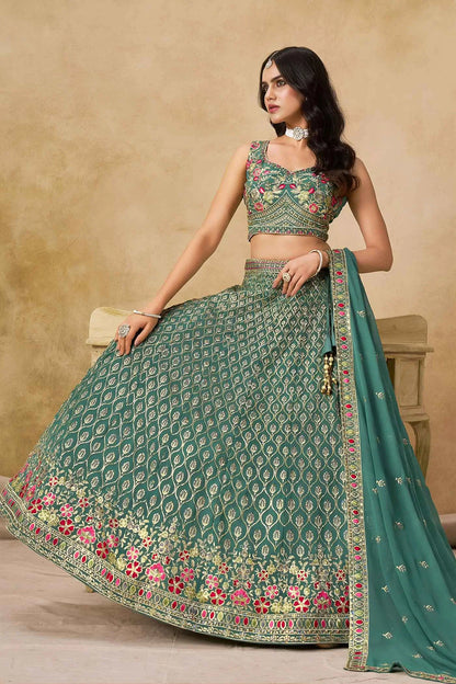 Beetle Green Sequins Embroidery Work Lehenga Choli