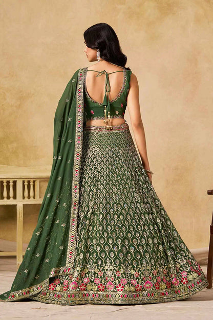 Dark Green Sequins Embroidery Work Lehenga Choli