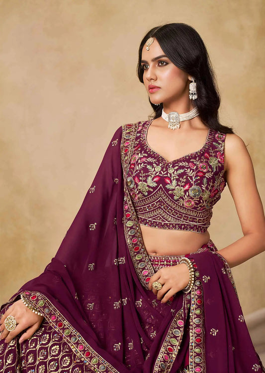 Maroon Sequins Embroidery Work Lehenga Choli