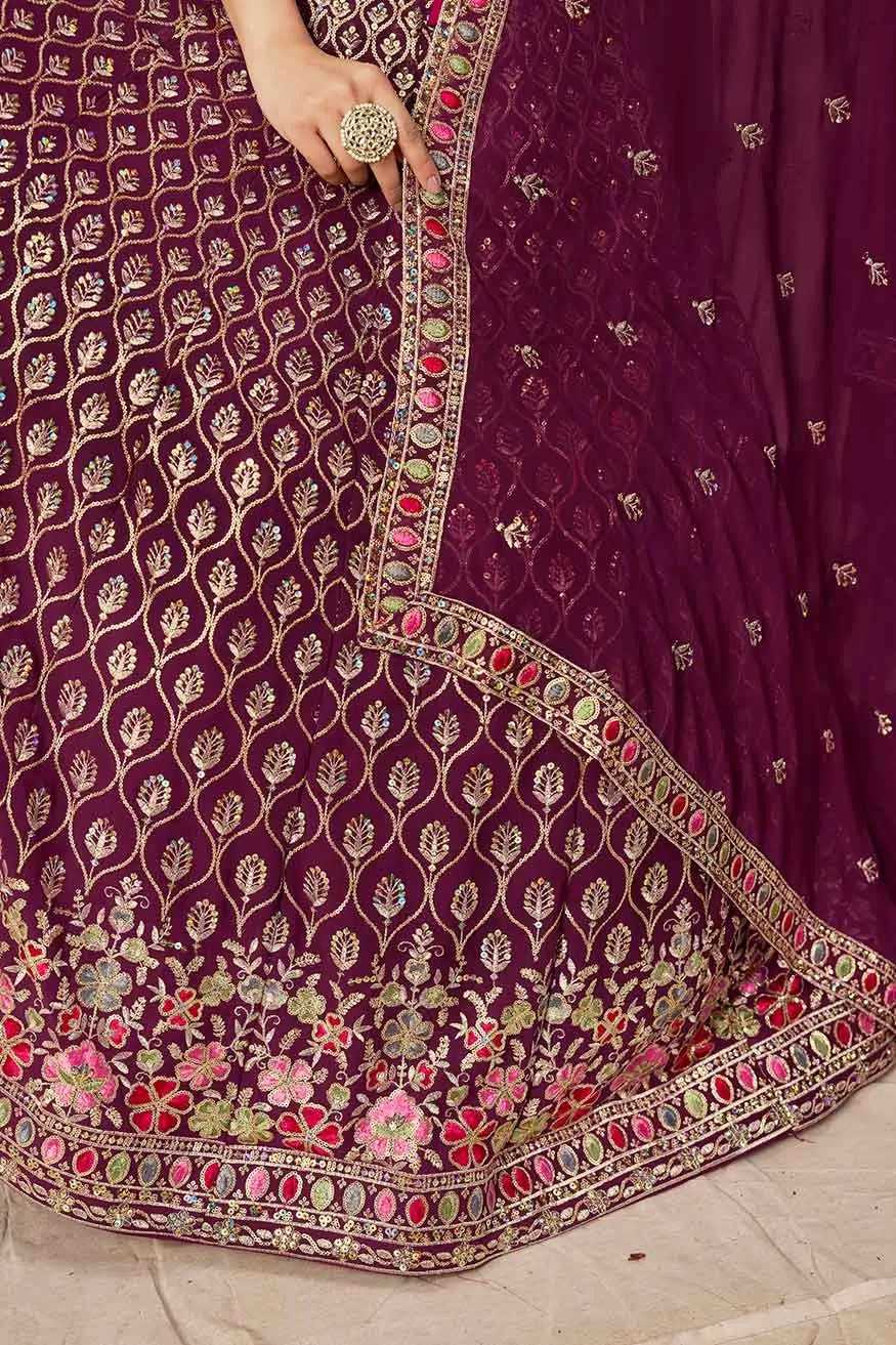 Maroon Sequins Embroidery Work Lehenga Choli