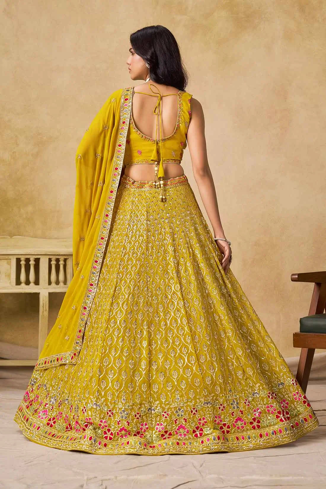 Yellow Sequins Embroidery Work Lehenga Choli