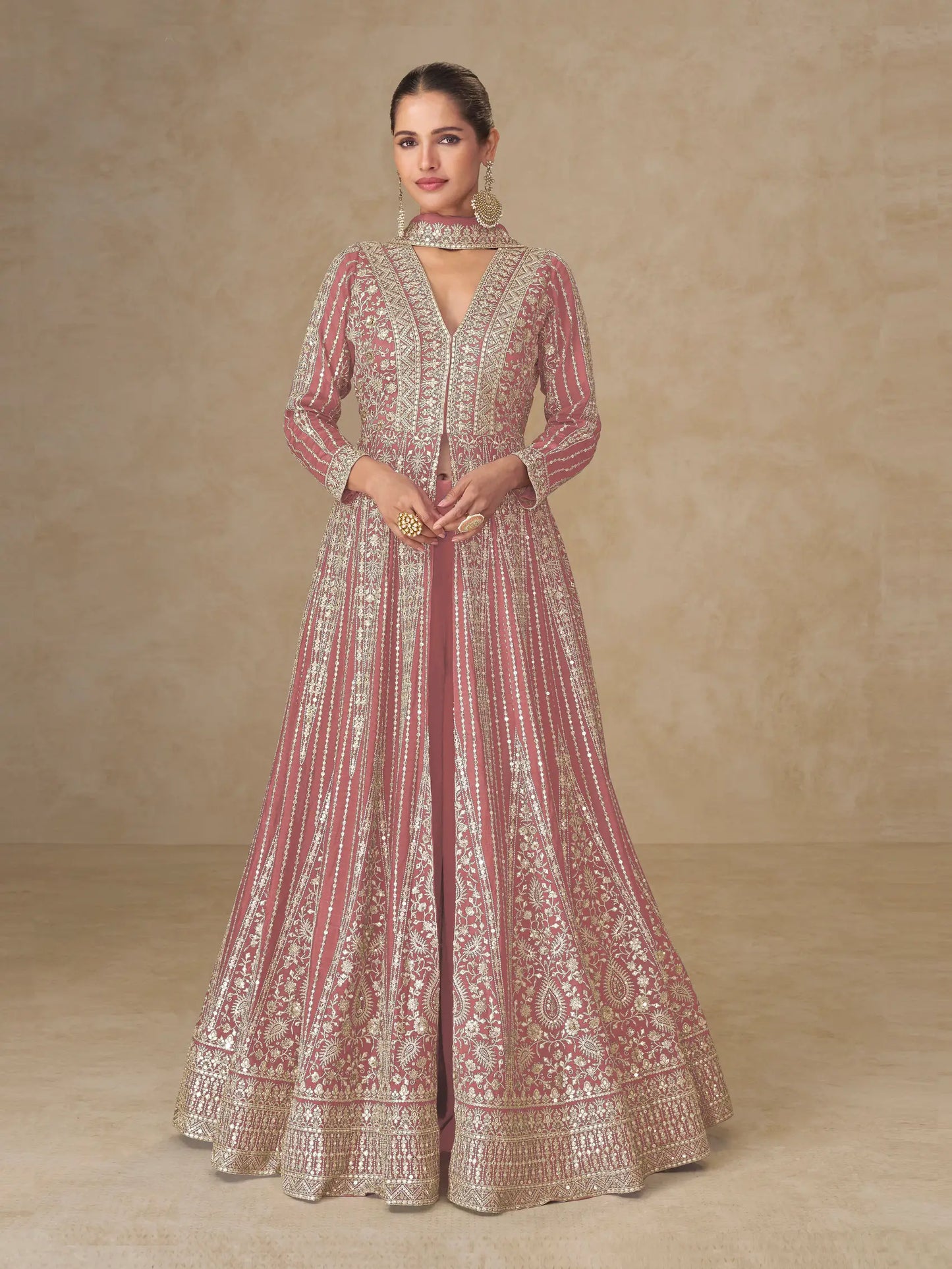Old Pink Chinon Embroidery Gown