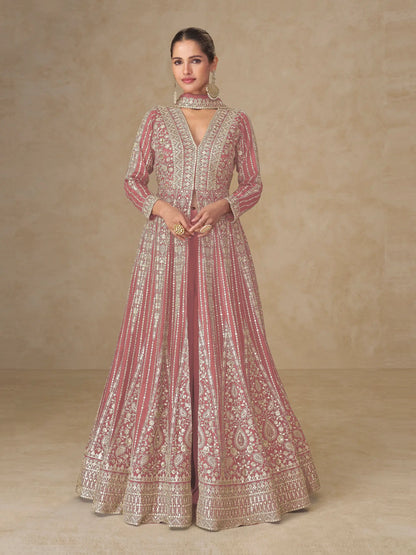 Old Pink Chinon Embroidery Gown