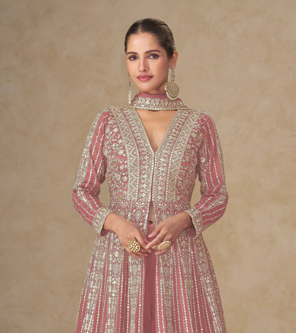 Old Pink Chinon Embroidery Gown