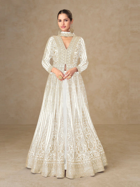 Pearl White Chinon Embroidery Gown