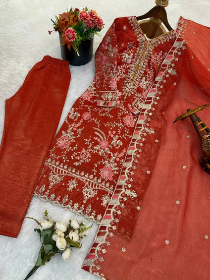 Burnt Orange Embroidery Salwar Suit
