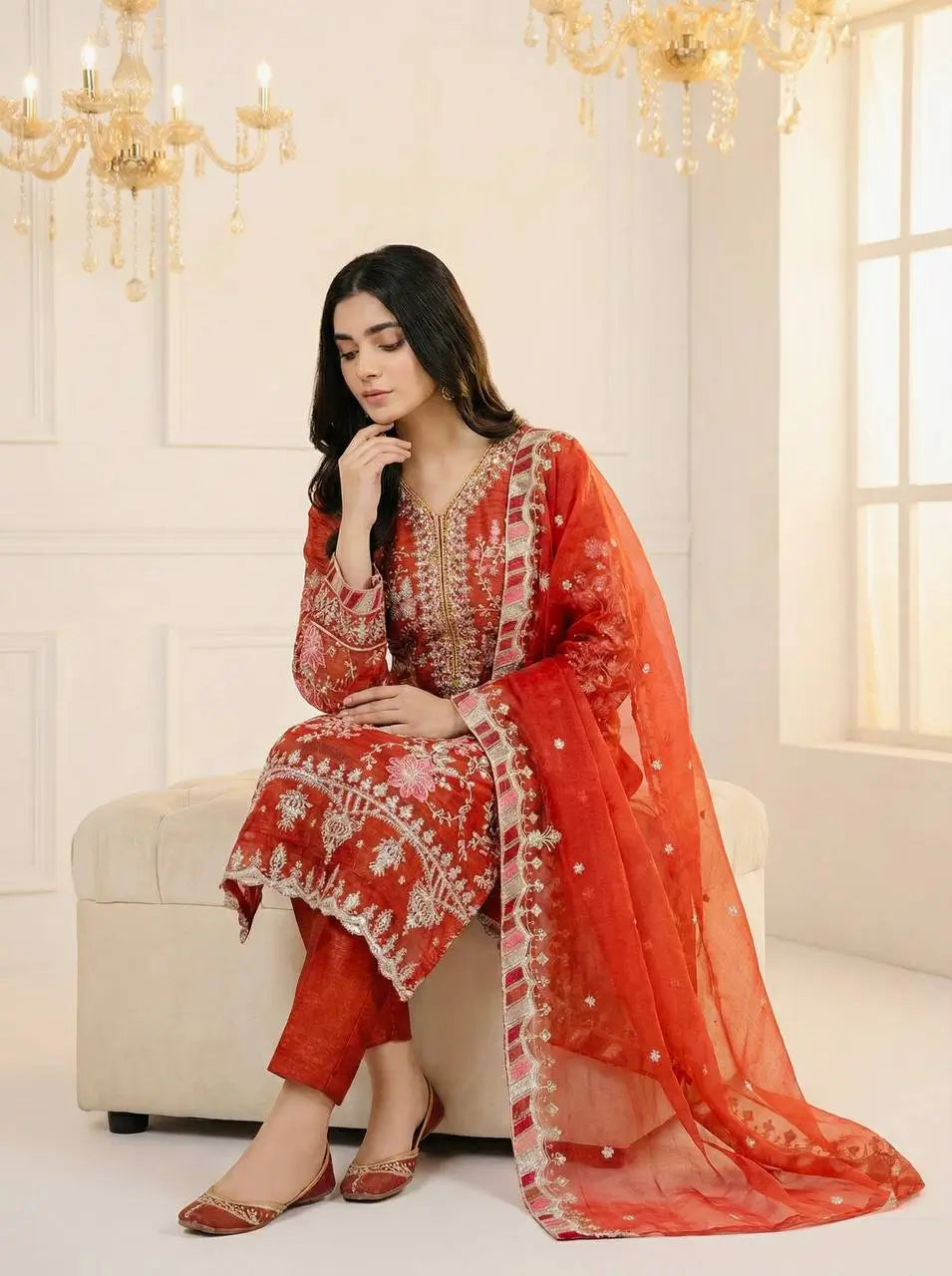 Burnt Orange Embroidery Salwar Suit