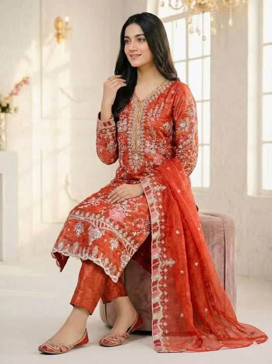 Burnt Orange Embroidery Salwar Suit