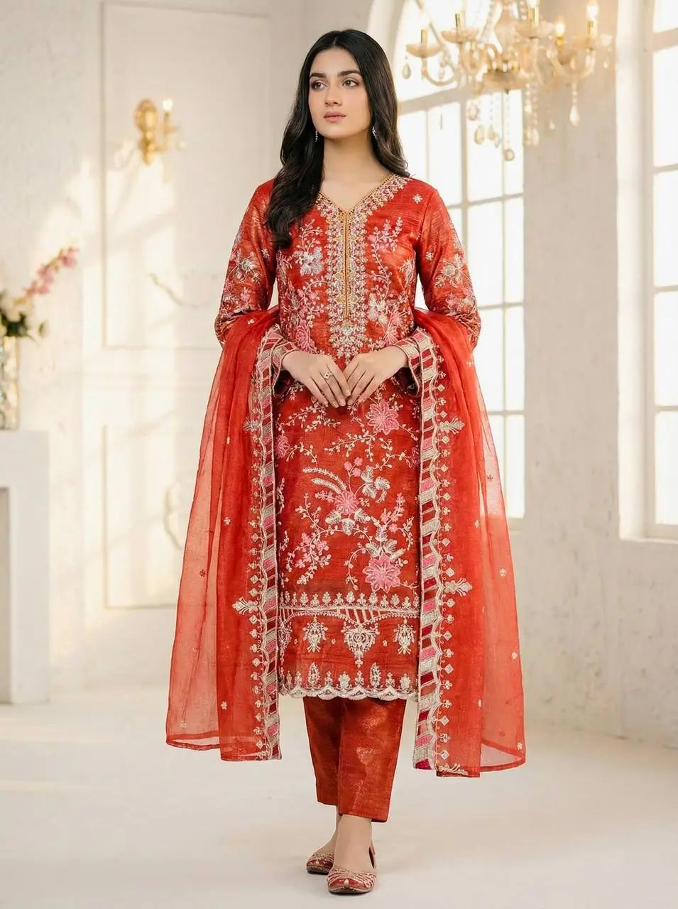 Burnt Orange Embroidery Salwar Suit