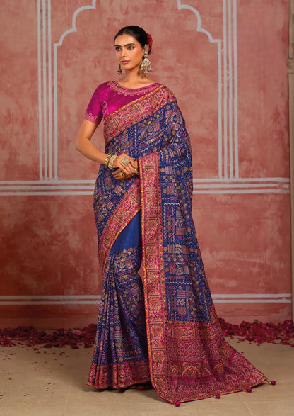 Royal Blue Silk Kacchi Heavy Work Saree