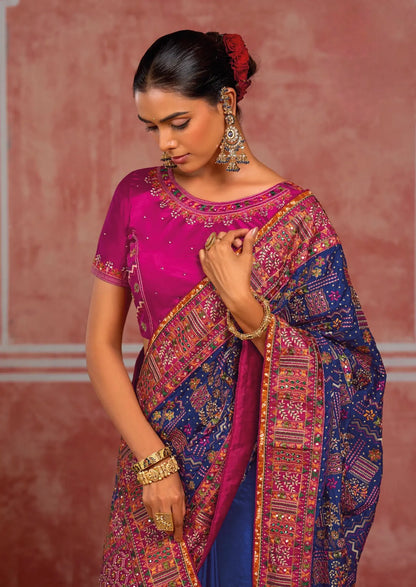 Royal Blue Silk Kacchi Heavy Work Saree