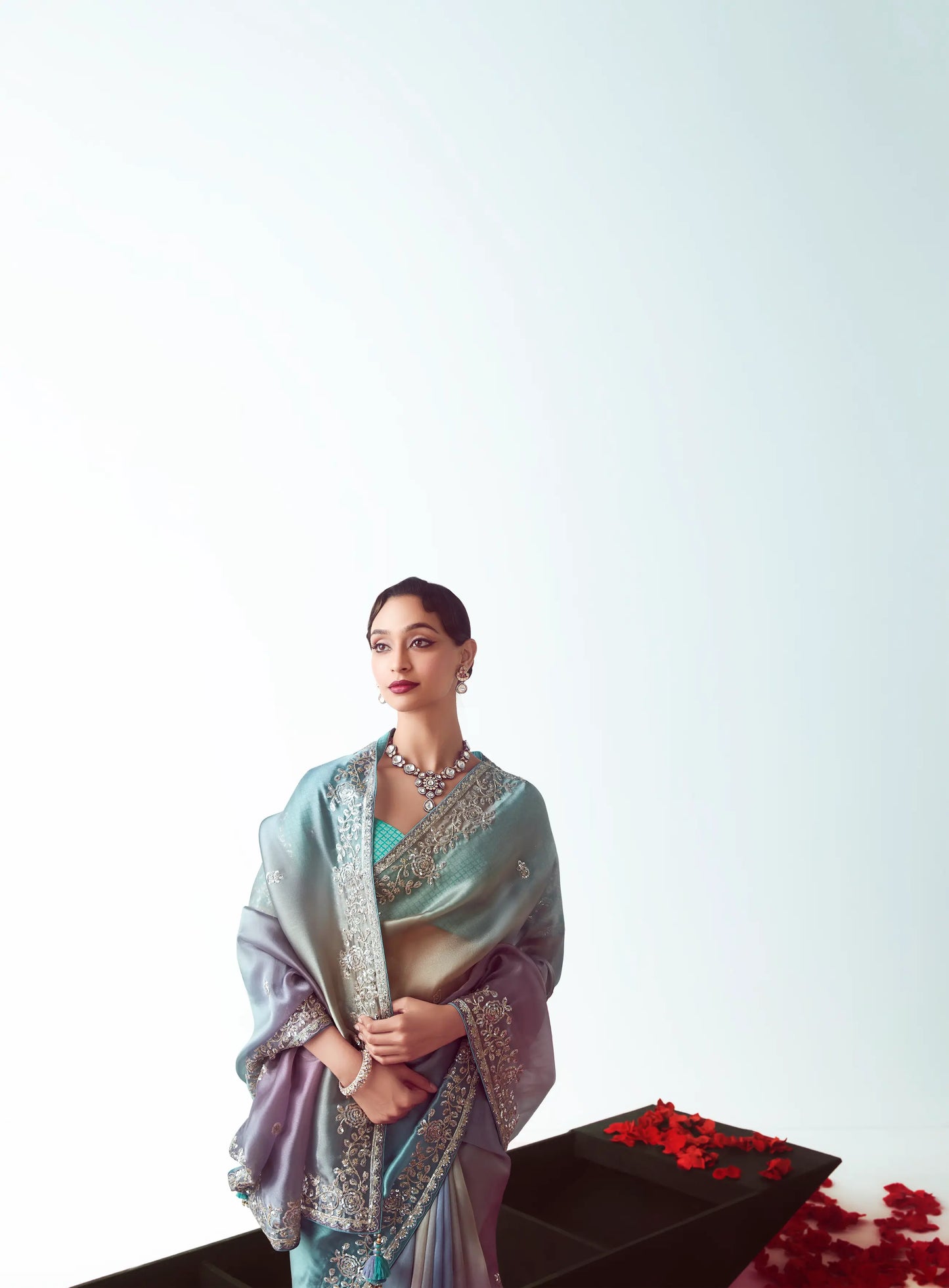 Blue Multicolor Party Wear Saree With Embroidery & Hand Work