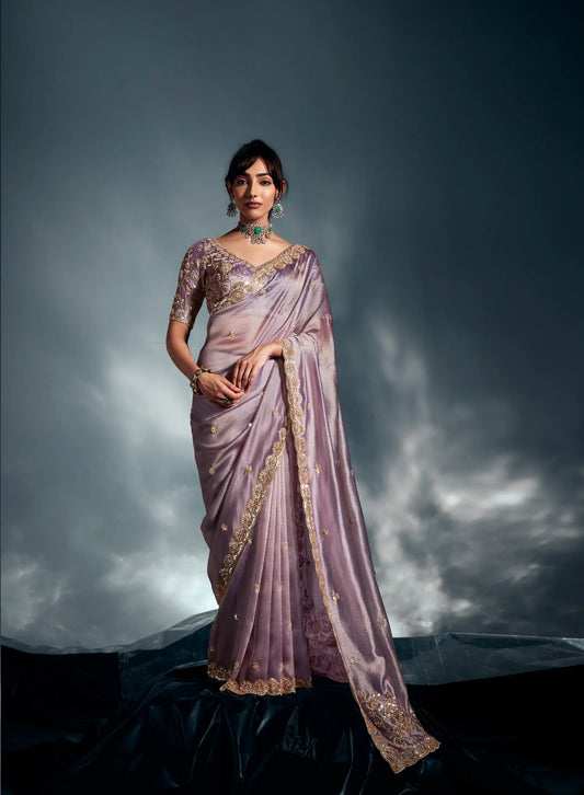 Lavender Organza Tissue Khatli Work Saree