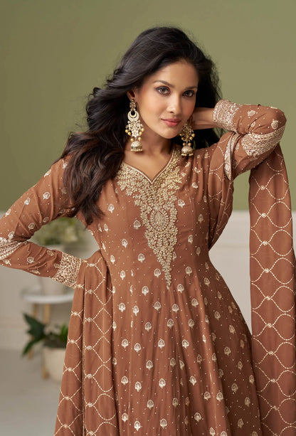 Coffee Brown Hand-Embroidered Salwar Palazzo Set