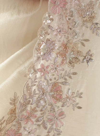 Pearl White Fancy Embroidery & Stone Work Saree