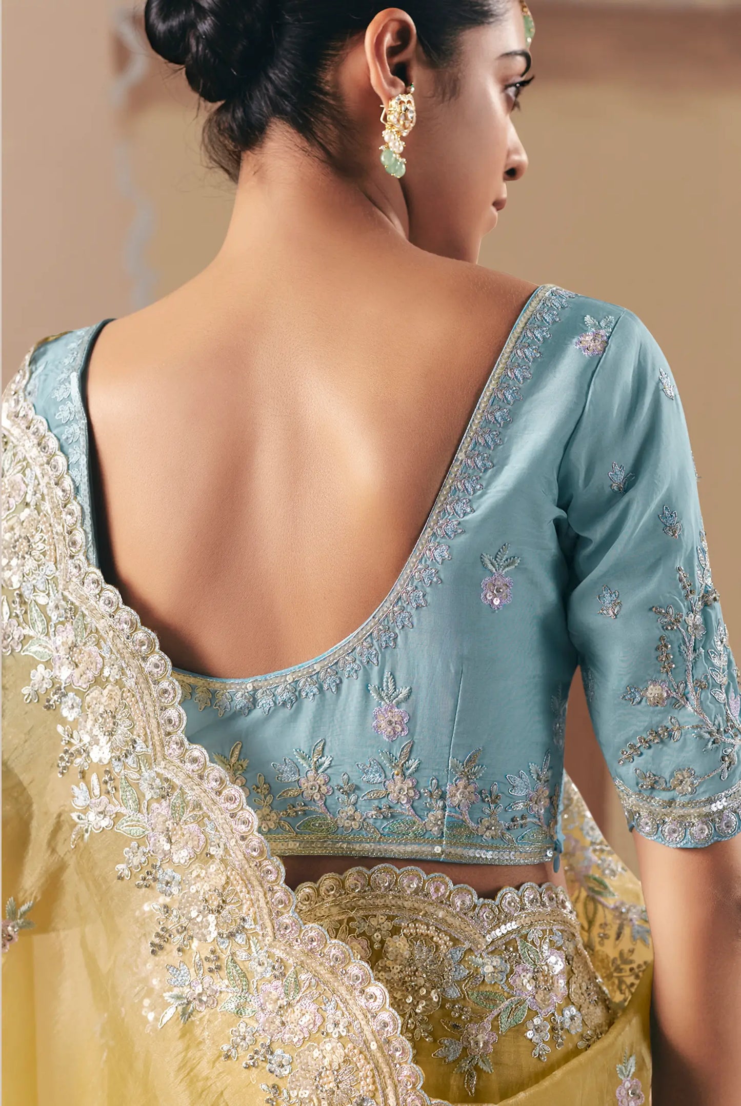 Sand Yellow Fancy Embroidery & Stone Work Saree