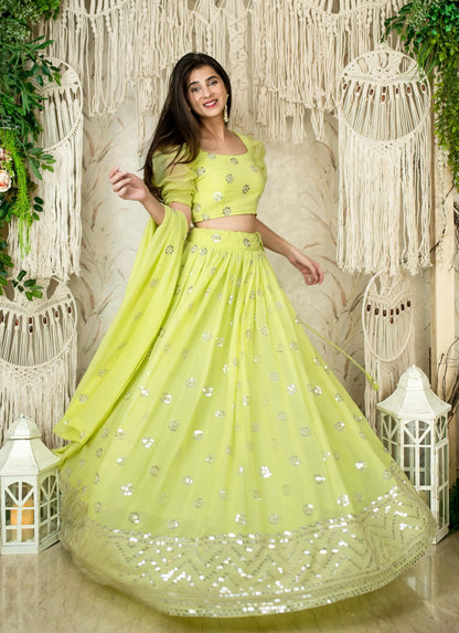 Neon Georgette Lehenga With Sequins And zari Embroidered Work