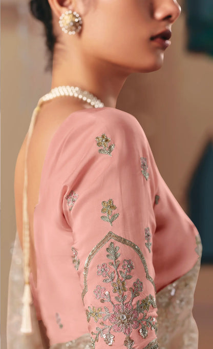 Dusty Grey Fancy Embroidery & Stone Work Saree