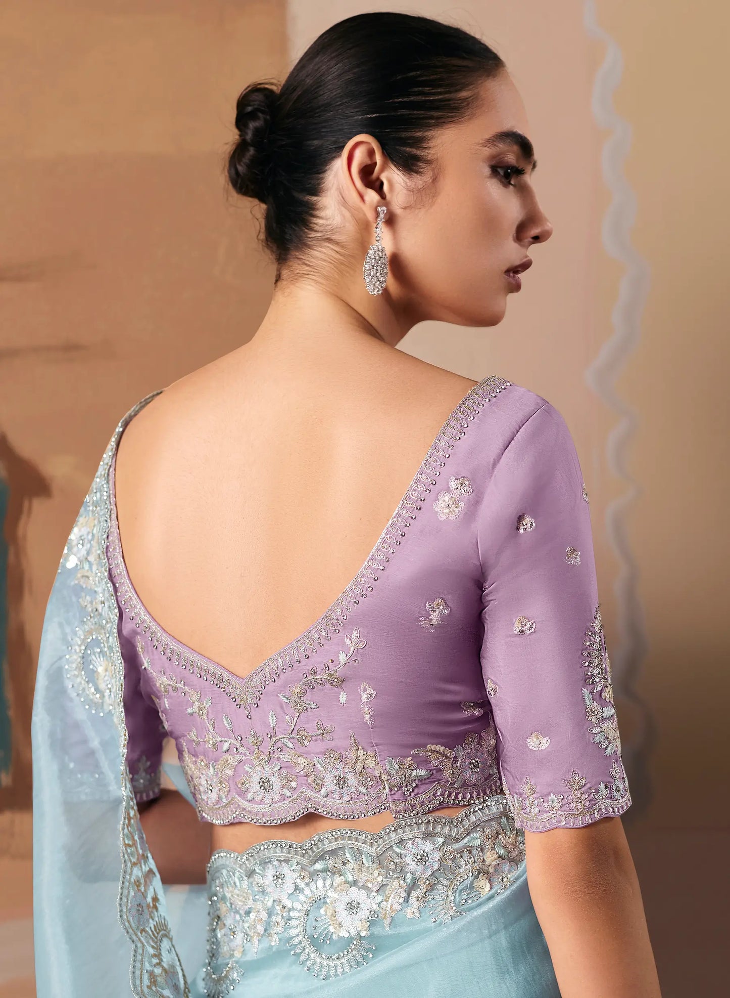 Sky Blue Fancy Embroidery & Stone Work Saree
