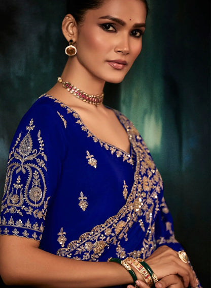 Royal Blue Bridal Saree With Aari & Hand Work