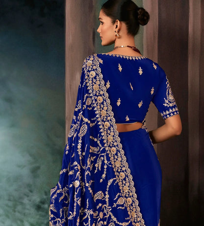 Royal Blue Bridal Saree With Aari & Hand Work