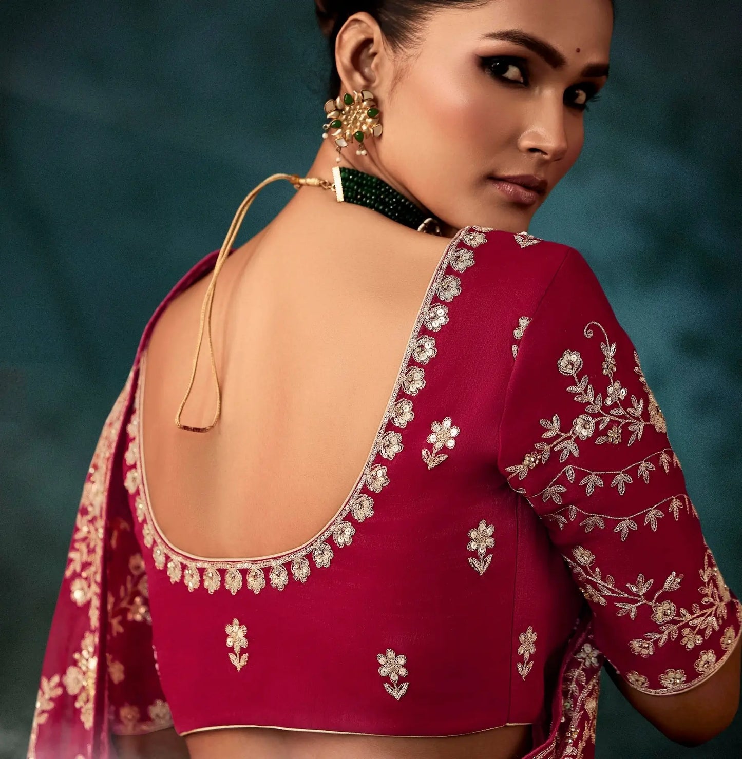 Dark Red Bridal Saree With Aari & Hand Work