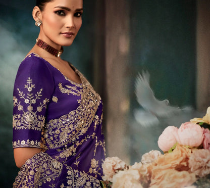 Midnight Purple Bridal Saree With Aari & Hand Work