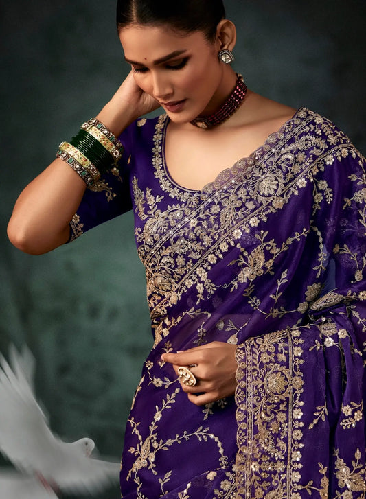 Midnight Purple Bridal Saree With Aari & Hand Work