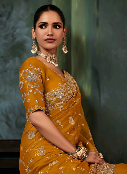 Dusty Orange Saree With Aari & Hand Work