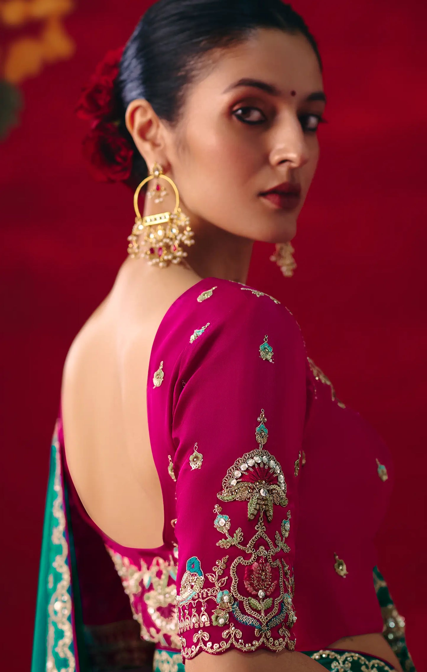 Deep Teal Heavy Embroidered Saree