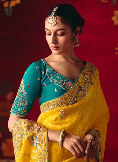 Classic Yellow Heavy Embroidered Saree